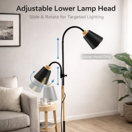 Floor Lamp Black Dual Heads E27 Reading Home Modern Rotating Adjustable Light