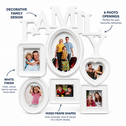 Family Photo Frame Collage White 6 Photos Multi Aperture Wall Hanging Display
