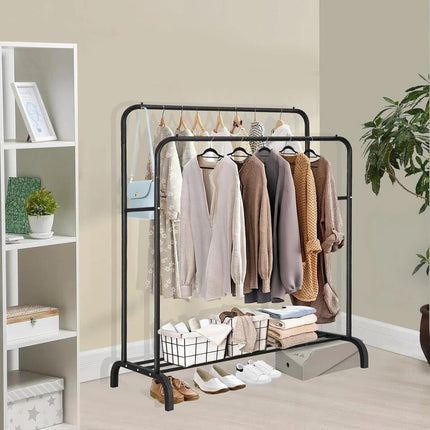 Double Clothes Rail Heavy Duty Garment Rack with Shoe Storage Display Stand