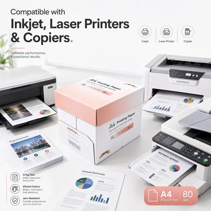A4 Printer Paper White 80gsm 5-Ream 2500 Sheets Multipurpose Inkjet Laser Copier