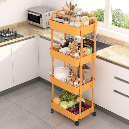 4 Tier Storage Rack Shelf Rotating Kitchen Bathroom Serving Rolling Trolley Cart