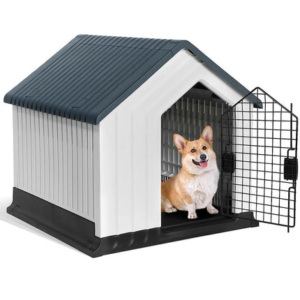 Plastic Dog House Durable Kennel Shelter Weatherproof Indoor Outdoor Pet Home