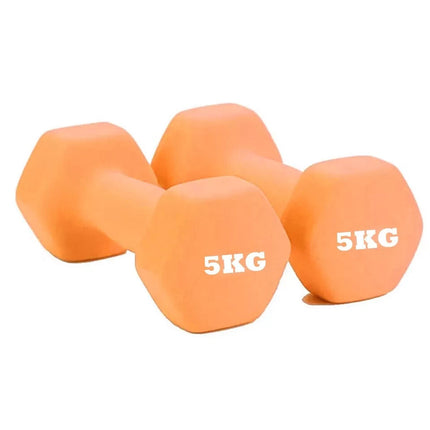 Pair of Neoprene Dumbbells 5KG Orange Hand Weights Aerobic Workout Fitness Gym