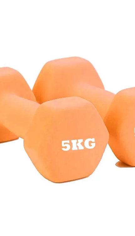 Pair of Neoprene Dumbbells 5KG Orange Hand Weights Aerobic Workout Fitness Gym