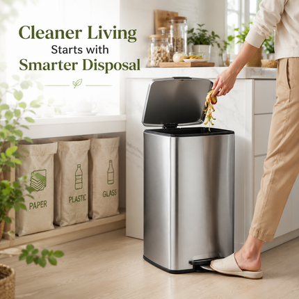 50L Pedal Bin Stainless Steel Removable Inner Bucket Home Office Waste Trash Can