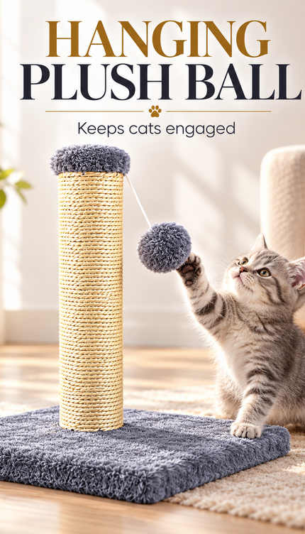 Cat Scratching Post 35cm Sisal Scratcher Kitten Activity Centre Hanging Ball Toy