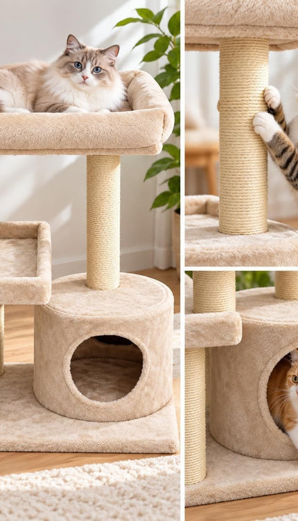 Mid-Height Cat Tree Tower 80CM Multi Level Activity Centre Sisal Scratching Post