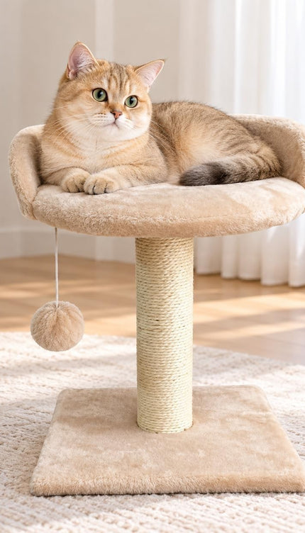 Compact Cat Tree 41cm Sisal Scratching Post Soft Plush Bed Hanging Ball Toy