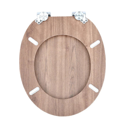 18" Universal Wooden Toilet Seat Easy Fit Bathroom WC Seat with Fittings