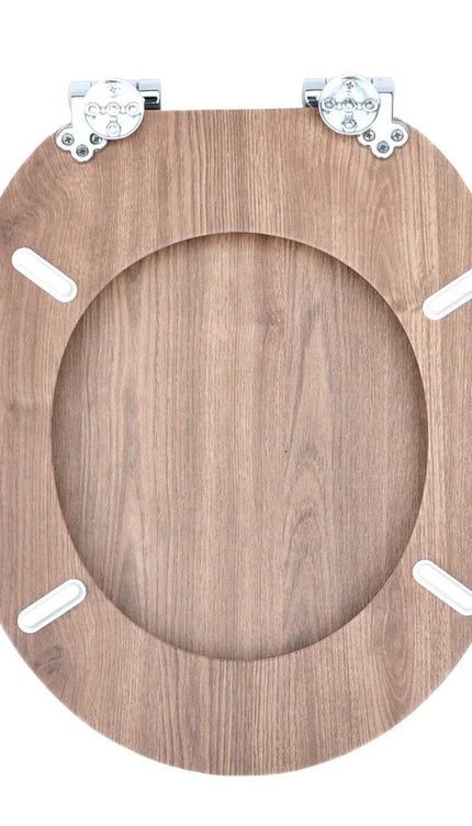 18" Universal Wooden Toilet Seat Easy Fit Bathroom WC Seat with Fittings