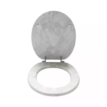 18" UNIVERSAL BATHROOM TOILET SEAT GREY MARBLE STONE CLOSE WC SEAT + FITTINGS