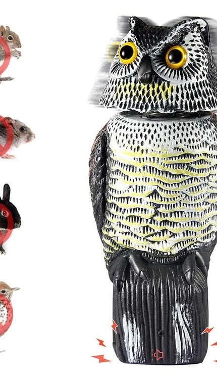 Large Decoy Owl Bird Deterrent with 360° Rotating Head Garden Outdoor Scarer