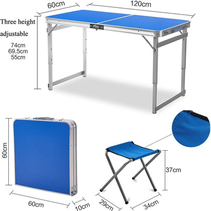 Portable Folding Camping Table & 4 Stools Set Adjustable Aluminium Outdoor BBQ