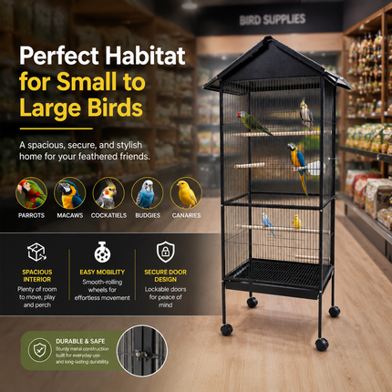 Large Bird Cage With Stand Metal Parrots Macaw Cockatiel Budgie Canary Enclosure