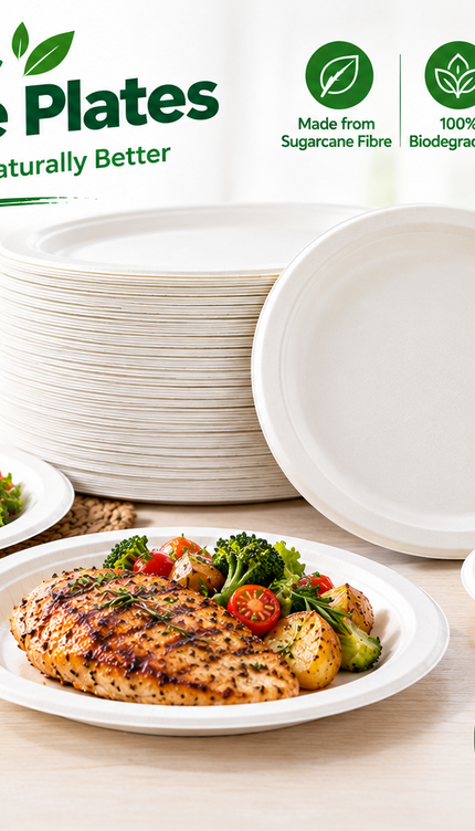 Disposable Paper Plates White Biodegradable Sugarcane Plates Party BBQ Picnic