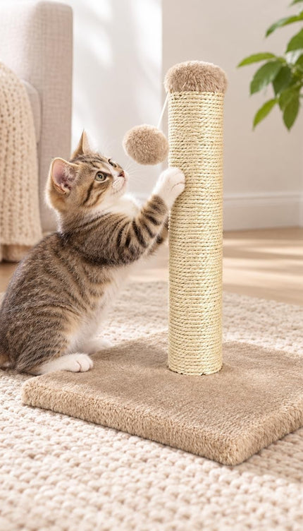 Cat Scratching Post 35cm Sisal Scratcher Kitten Activity Centre Hanging Ball Toy