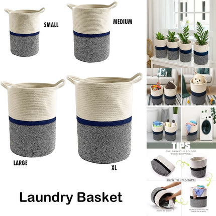 Laundry Basket Cotton Rope Large Cloth Washing Organizer Toy Storage Hamper