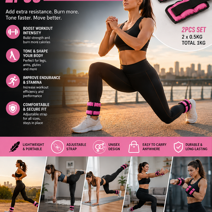 0.5kg Pink Ankle & Wrist Weights Set – 2PCS