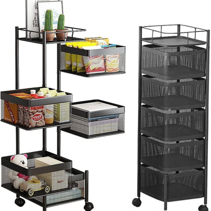 Storage Rack 6 Tier Rotating Kitchen Vegetable Trolley Cart Organizer Shelf