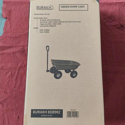 Garden Trolley Dump Cart Heavy Duty 300KG Tipping Wheelbarrow Truck Trailer 75L