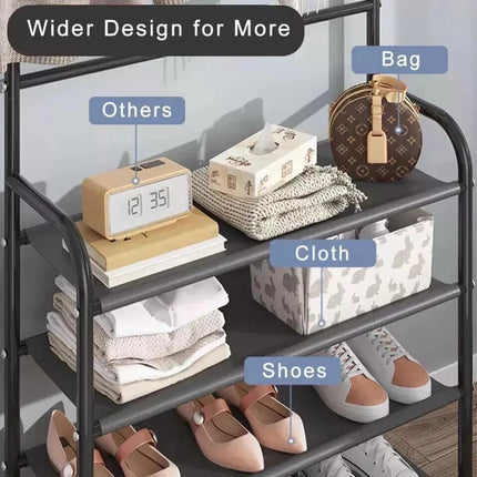5-Tier Entryway Coat Rack Shoe Rack Storage Organizer Black Bench Home Office
