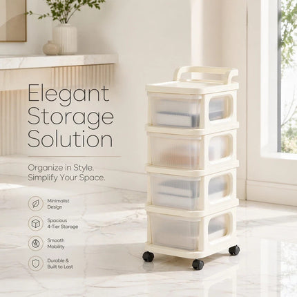 4 Tier Storage Trolley Drawers With Wheels Plastic Office Desk Home Organiser