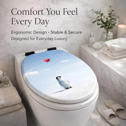 18" Universal Toilet Seat Penguin Design Easy Fit Bathroom WC Seat With Fitting