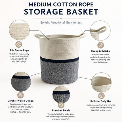 Cotton Rope Basket Toy Storage Laundry Hamper Medium Cloth Organizer