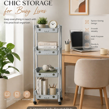 3/4 Tier Storage Trolley Cart on Wheels 4 Tier Kitchen Bathroom Laundry Rolling