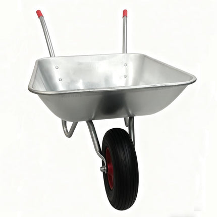 Wheelbarrow Home Garden Cart Galvanised Metal with Pneumatic Tyre Silver 130kg