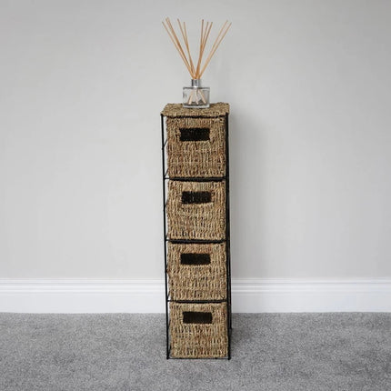 4 Drawer Slim Bathroom Storage Unit Natural Cabinet with Boxes & Shelves