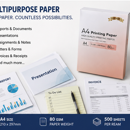 A4 Printer Paper White 80gsm Multipurpose 500 Sheets Inkjet Laser 1 Ream