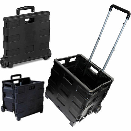Folding Boot Cart Shopping 25kg Trolley Fold Up Storage Box Wheels Foldable 45L