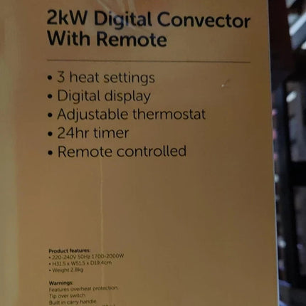 BUSH Digital Convector 2KW-Remote Control Adjustable Thermostat Heater - NEW