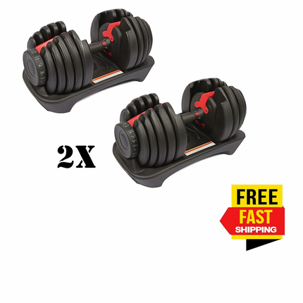 2X 24kg Quick Dial Dumbbells 15in1 Adjustable Smart Exercise Gym Fitness Weights