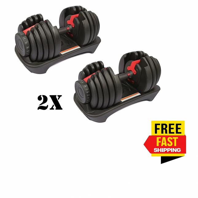 2X 24kg Quick Dial Dumbbells 15in1 Adjustable Smart Exercise Gym Fitness Weights
