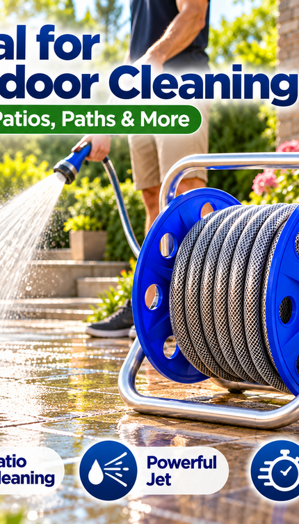 Garden Hose Reel Cart with 1/2" 15M Hose Portable Trolley Spray Nozzle Connector