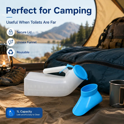 Unisex Urinal Bottle 1L Men & Women Spill-Proof Funnel Portable Bedside Travel