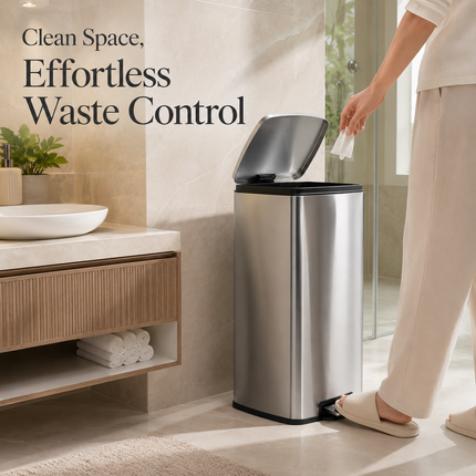 Large Pedal Bin 50L Stainless Steel Kitchen Washroom Rubbish Waste Trash Can