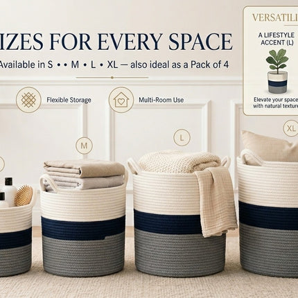 Laundry Basket Cotton Rope Large Cloth Washing Organizer Toy Storage Hamper