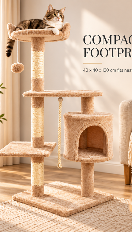 Multi Level Cat Tree 120cm Sisal Scratching Post Hammock Condo Climbing Tower