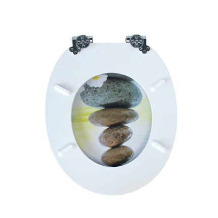 18" Universal Wooden Toilet Seat Easy Fit Bathroom WC Seat with Fixings Hinges