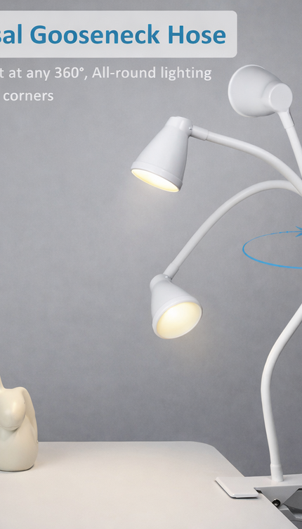 LED Desk Lamp Clip-On 3W Flexible Reading Light Eye Care 10-Level Brightness