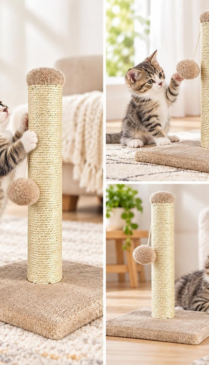 Cat Scratching Post 35cm Sisal Scratcher Kitten Activity Centre Hanging Ball Toy