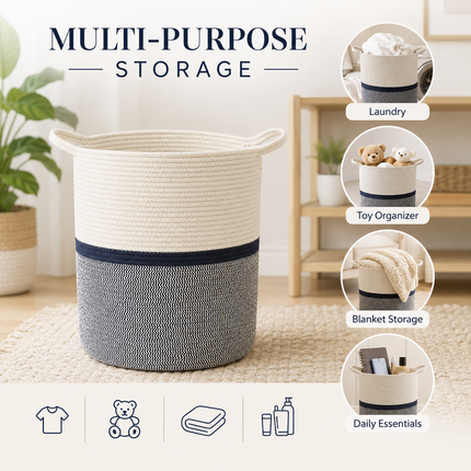Cotton Rope Basket Toy Storage Laundry Hamper Medium Cloth Organizer