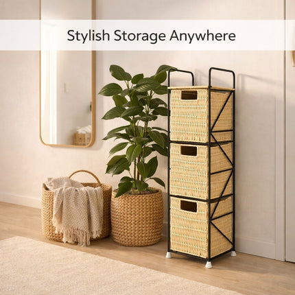 3 Drawer Slim Bathroom Storage Unit Woven Organizer Cabinet Box for Bathroom Use