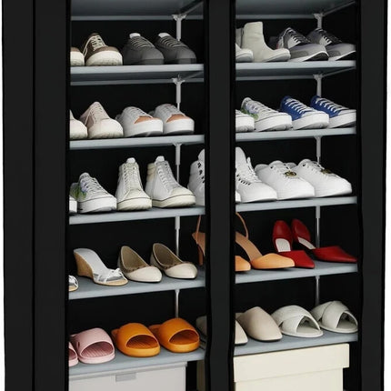 6 Tier Shoe Rack Fabric Canvas Shelf Shoe Cabinet Storage Organiser 107x28x102cm