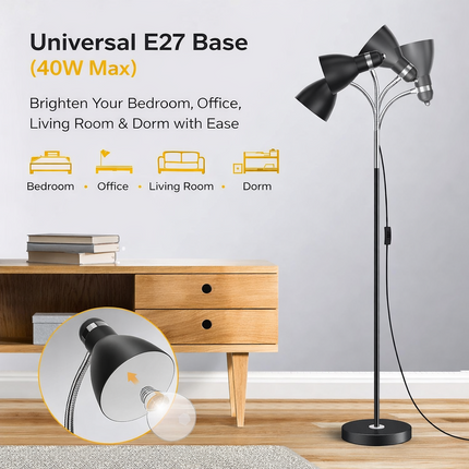 Metal Floor Lamp with Adjustable Neck & Heavy Base, Perfect for Reading & Office