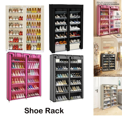 6 Tier Shoe Rack Fabric Canvas Shelf Shoe Cabinet Storage Organiser 107x28x102cm