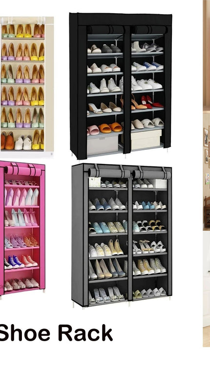 6 Tier Shoe Rack Fabric Canvas Shelf Shoe Cabinet Storage Organiser 107x28x102cm